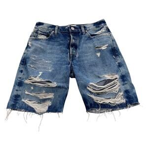 FRAME Denim Le Slouch Bermuda Shorts Riverrun Distressed Cutoff Size 27